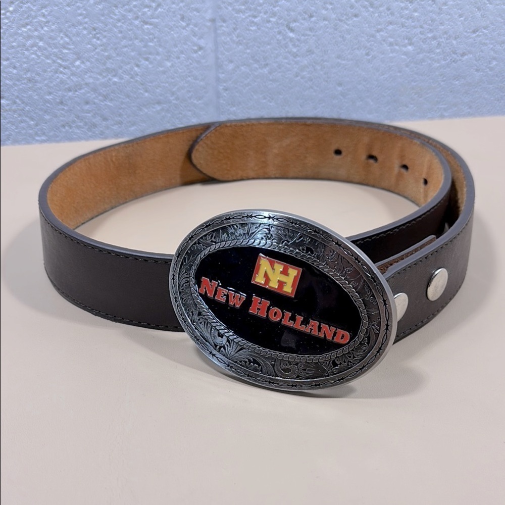 Dark brown genuine Leather Belt withh New Holland belt buckle​​​​​